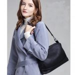 Arliwwi Genuine Vegan Leather Shoulder Bag Women’s Luxury Handbags Fashion Crossbody Bag Black