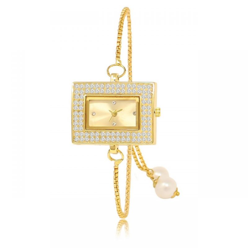 Gold Plated Diamond Dial Analog Watch for Women