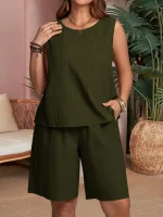 Stylish Round Neck Sleeveless Top And Short Set ag