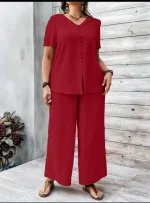 Solid Color Top And Bottom Set For Women re