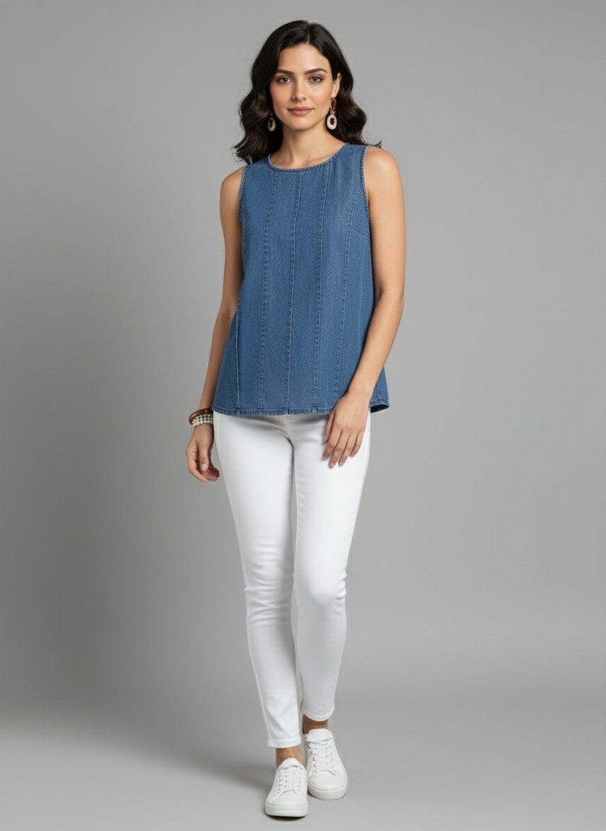 Sleeveless Classic Denim Tank Top for Women - Image 5