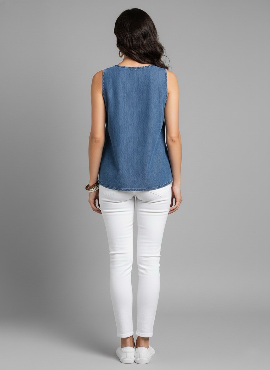 Sleeveless Classic Denim Tank Top for Women - Image 2