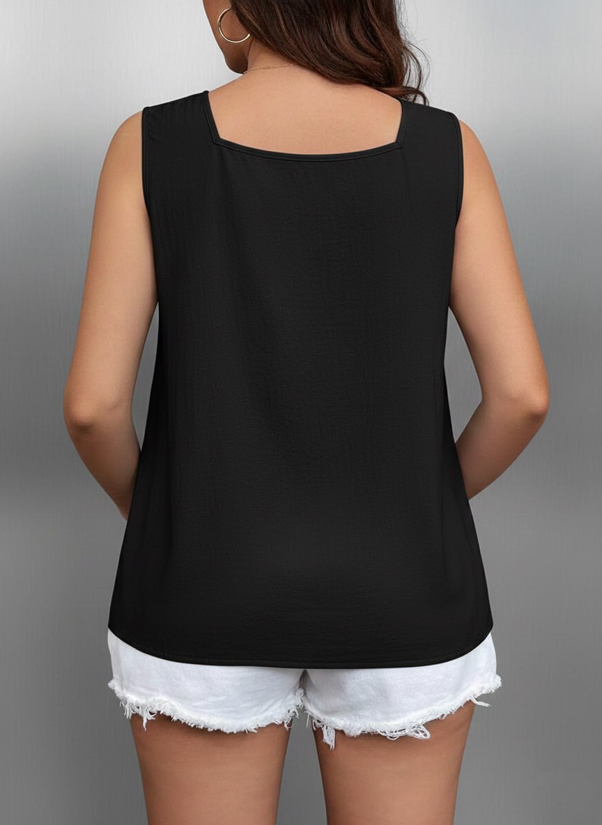 Square Neck Solid Cotton Tank Top for women bk - Image 2