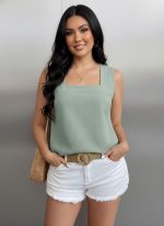 Square Neck Solid Cotton Tank Top for women Gn