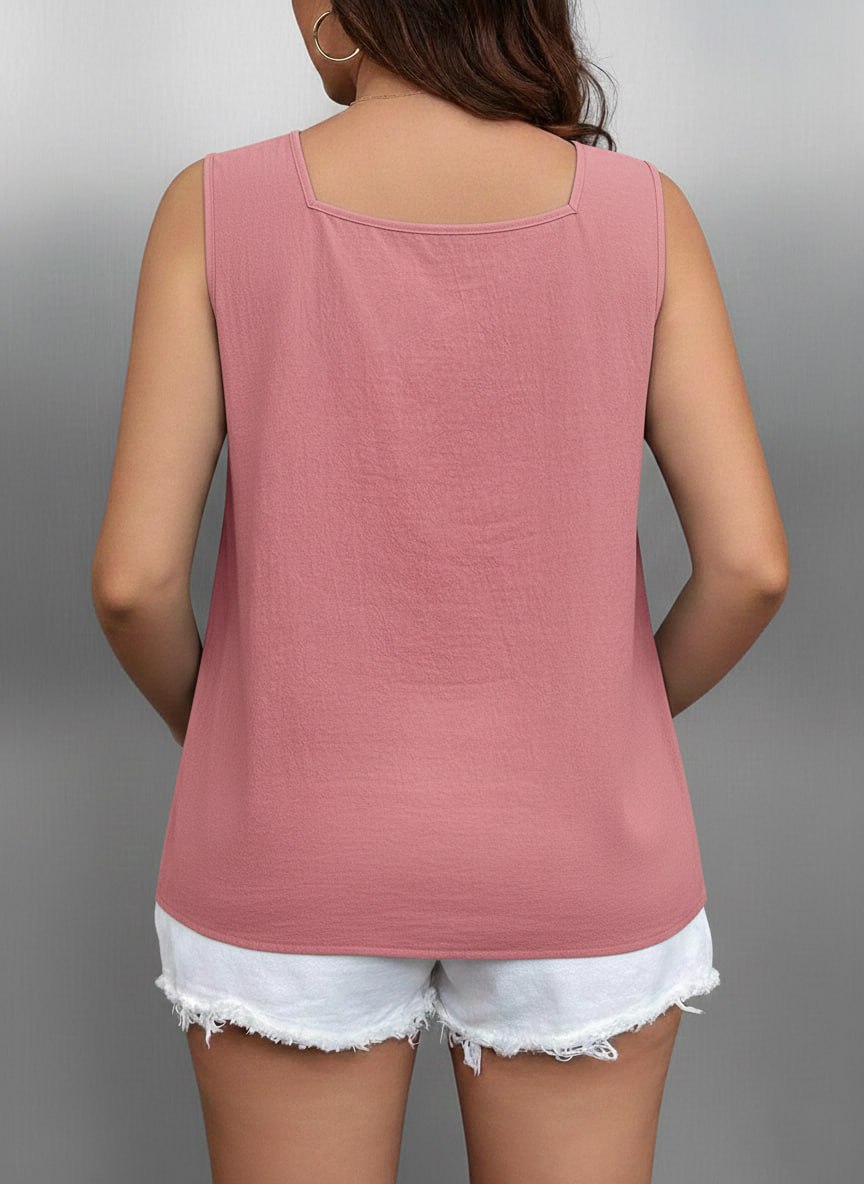 Square Neck Solid Cotton Tank Top for women Gn - Image 2