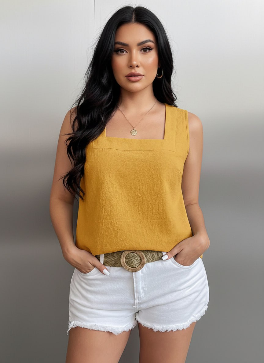 Square Neck Solid Cotton Tank Top for women Gn - Image 5