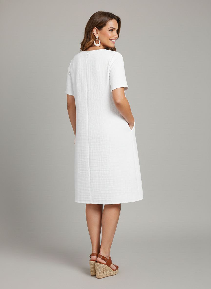 Lovshy Solid Color Short Sleeve A-line Dress wh - Image 10