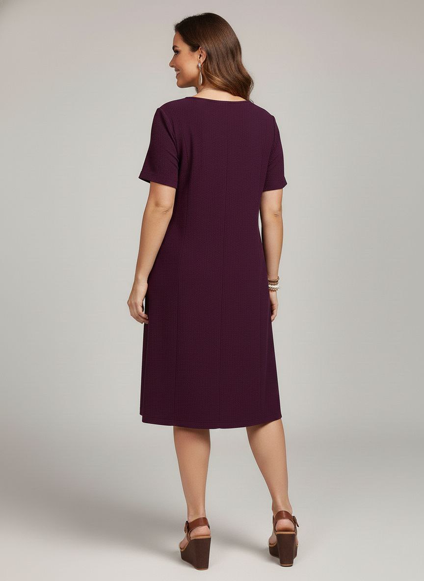 Lovshy Solid Color Short Sleeve A-line Dress wh - Image 2