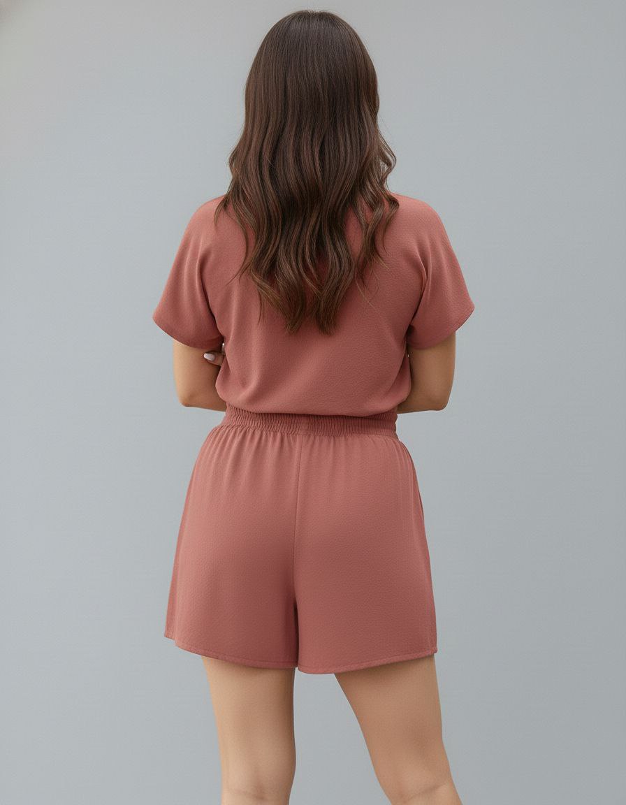 Lovshy Ladies Solid Crop Top And Short Set bl - Image 3