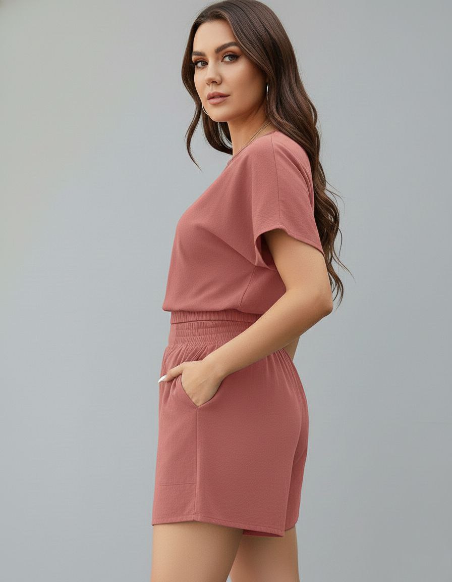 Lovshy Ladies Solid Crop Top And Short Set bl - Image 2