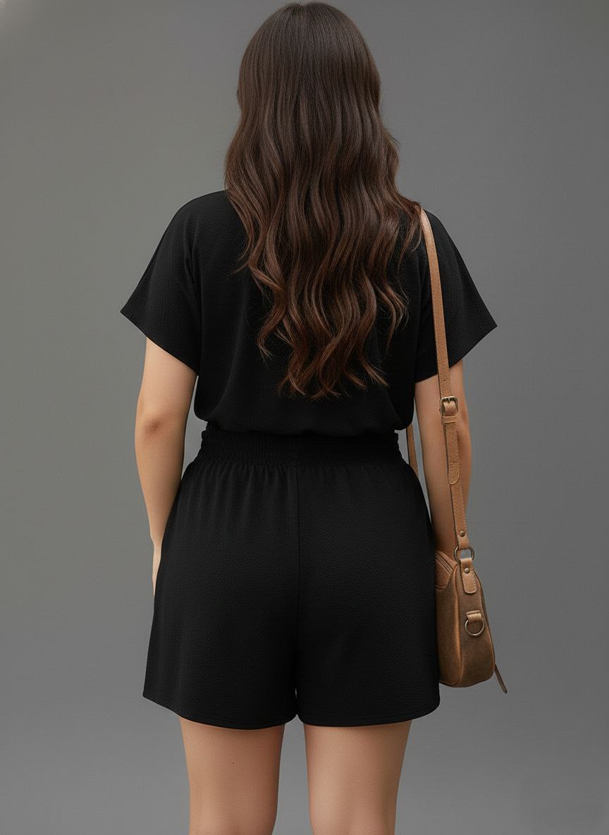 Lovshy Ladies Solid Crop Top And Short Set bl - Image 21