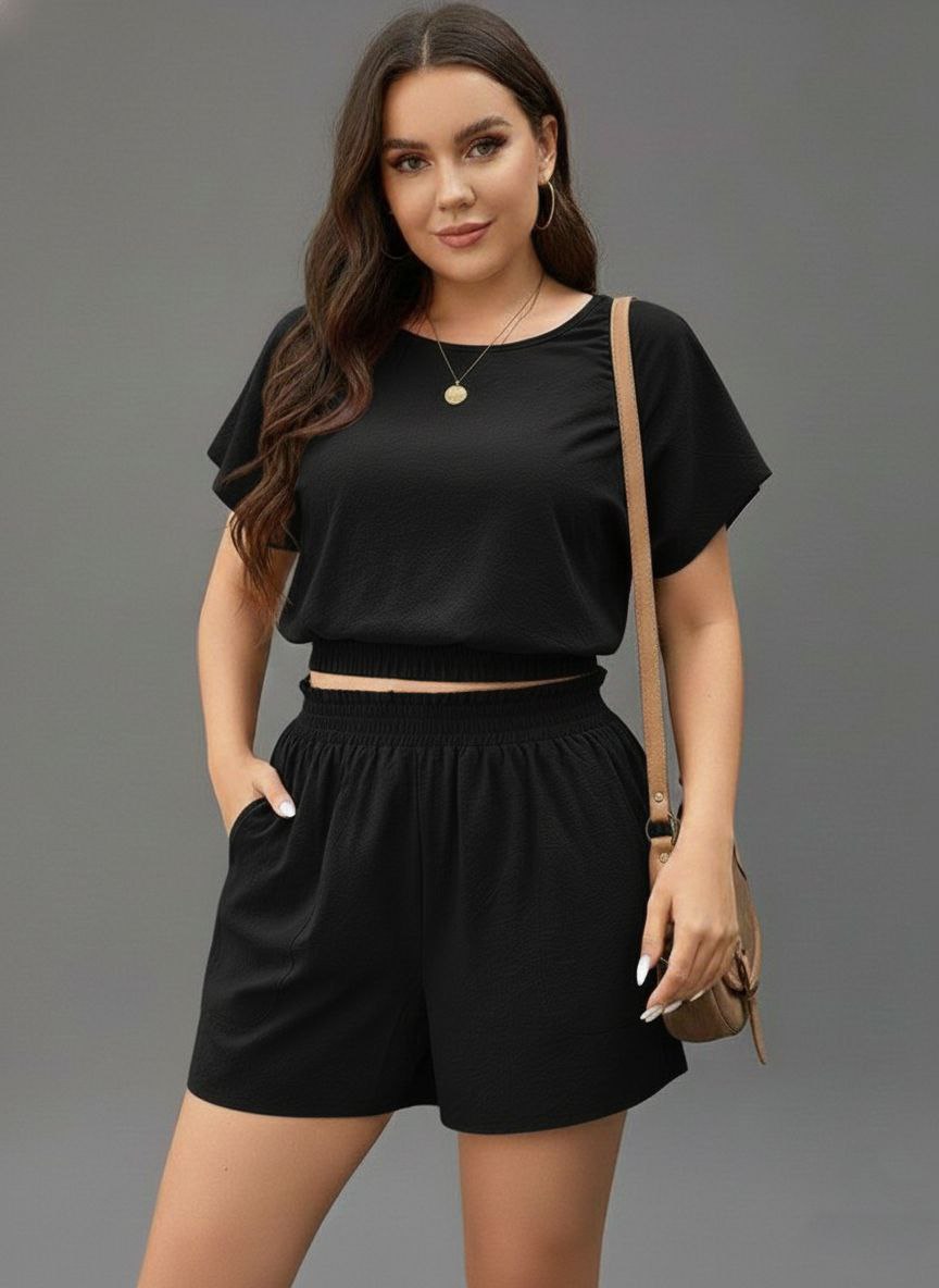 Lovshy Ladies Solid Crop Top And Short Set bl - Image 19