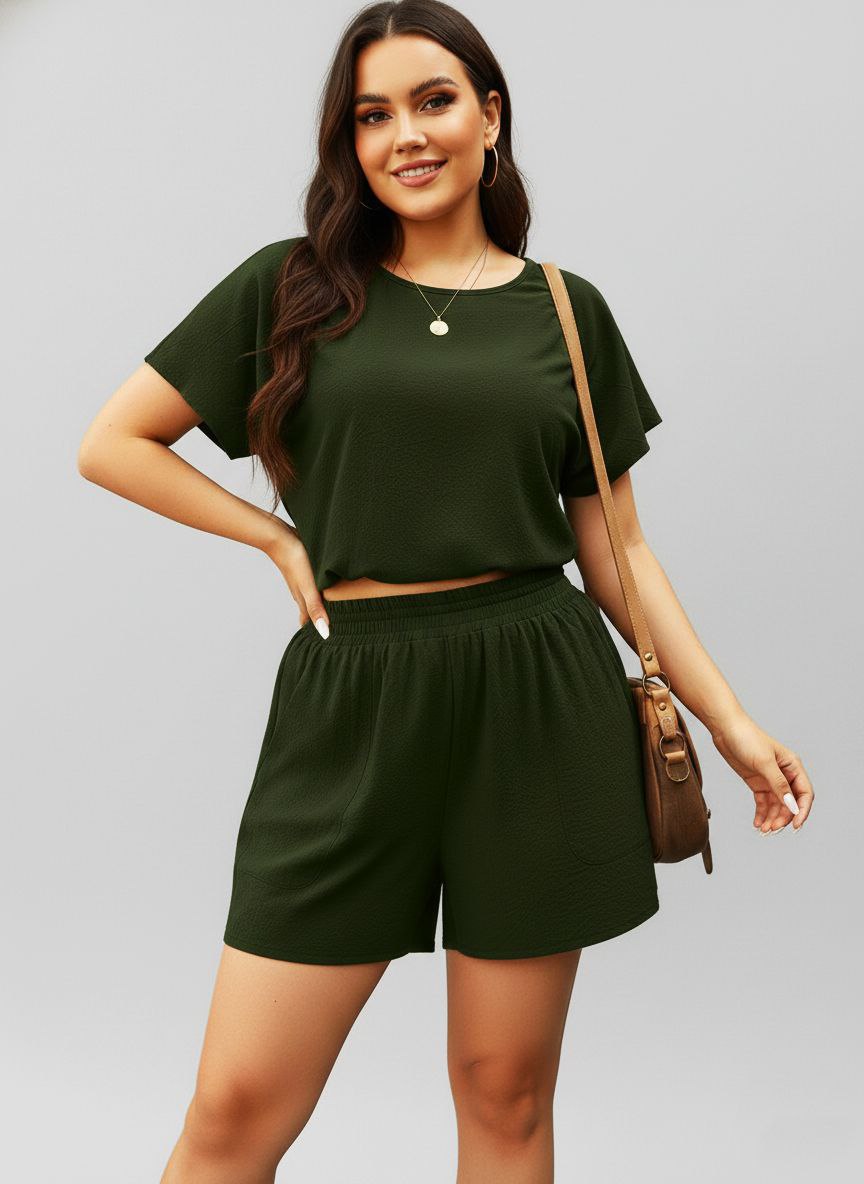 Lovshy Ladies Solid Crop Top And Short Set bl - Image 8