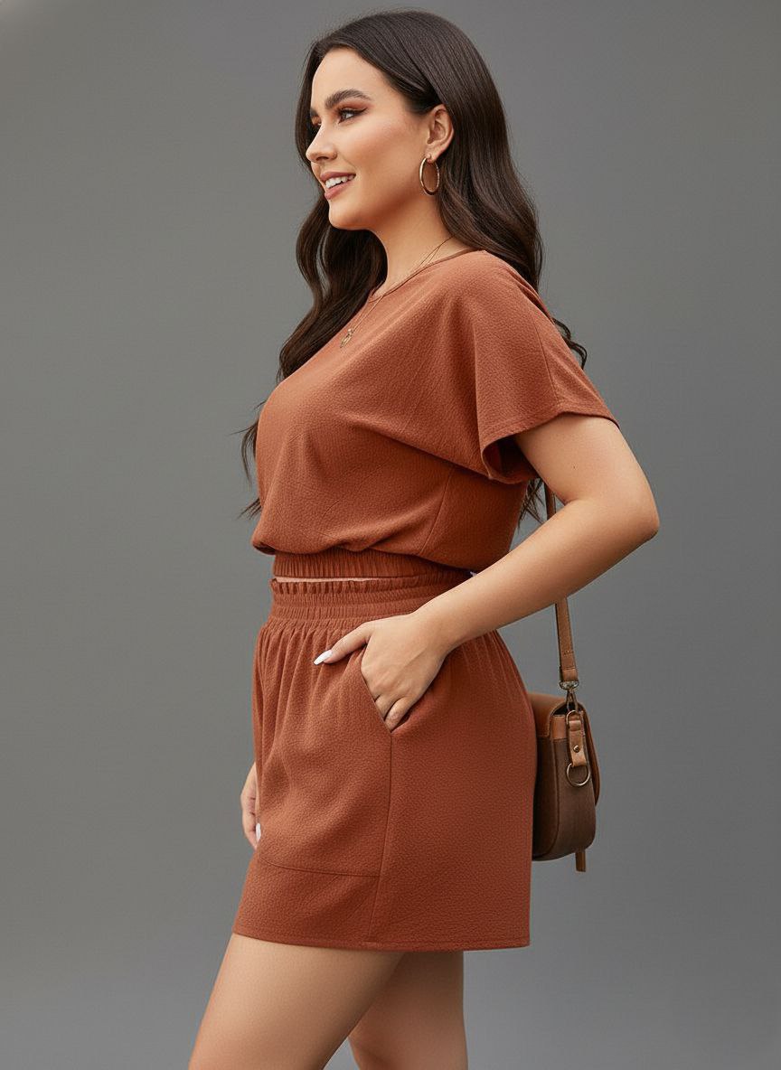 Lovshy Ladies Solid Crop Top And Short Set bl - Image 13