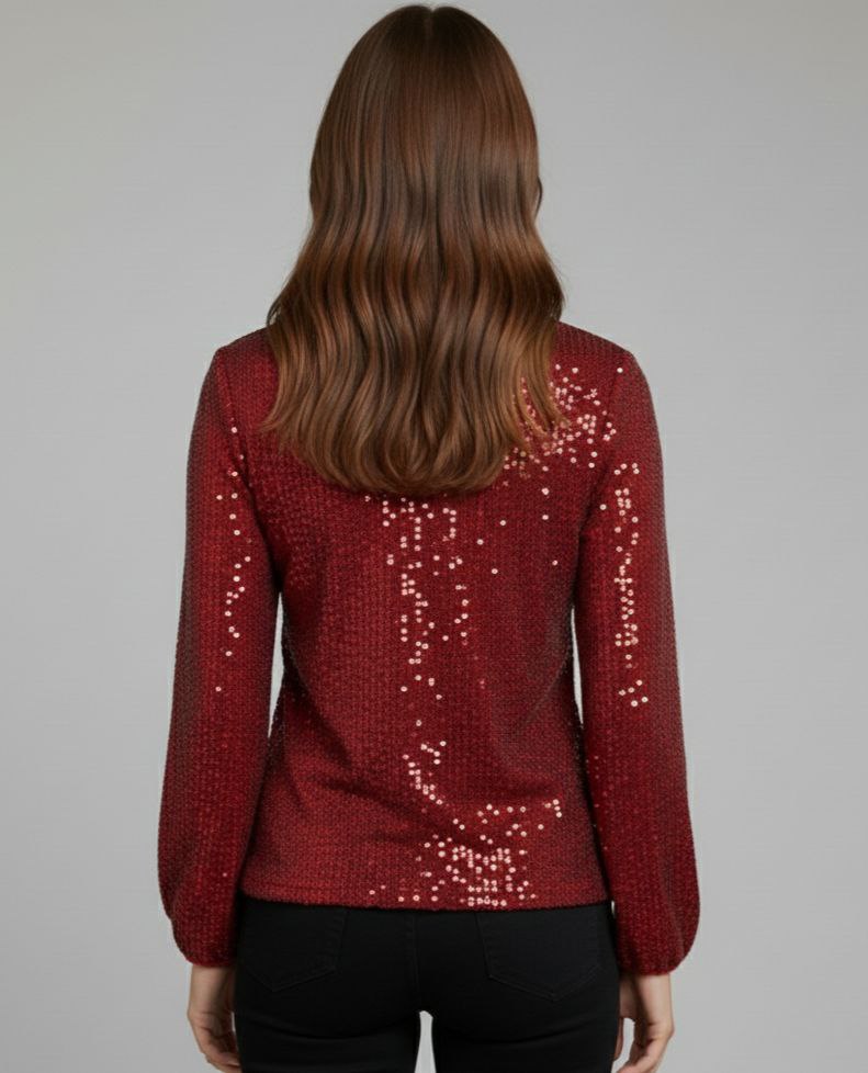 Lovshy Elegant Sequin Long Sleeve V-Neck Top - Image 6