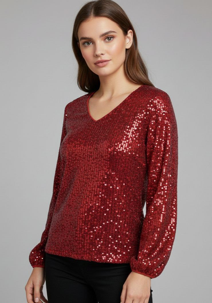Lovshy Elegant Sequin Long Sleeve V-Neck Top - Image 7