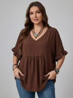 Casual Mom Shirts With Ruffled Sleeves cf