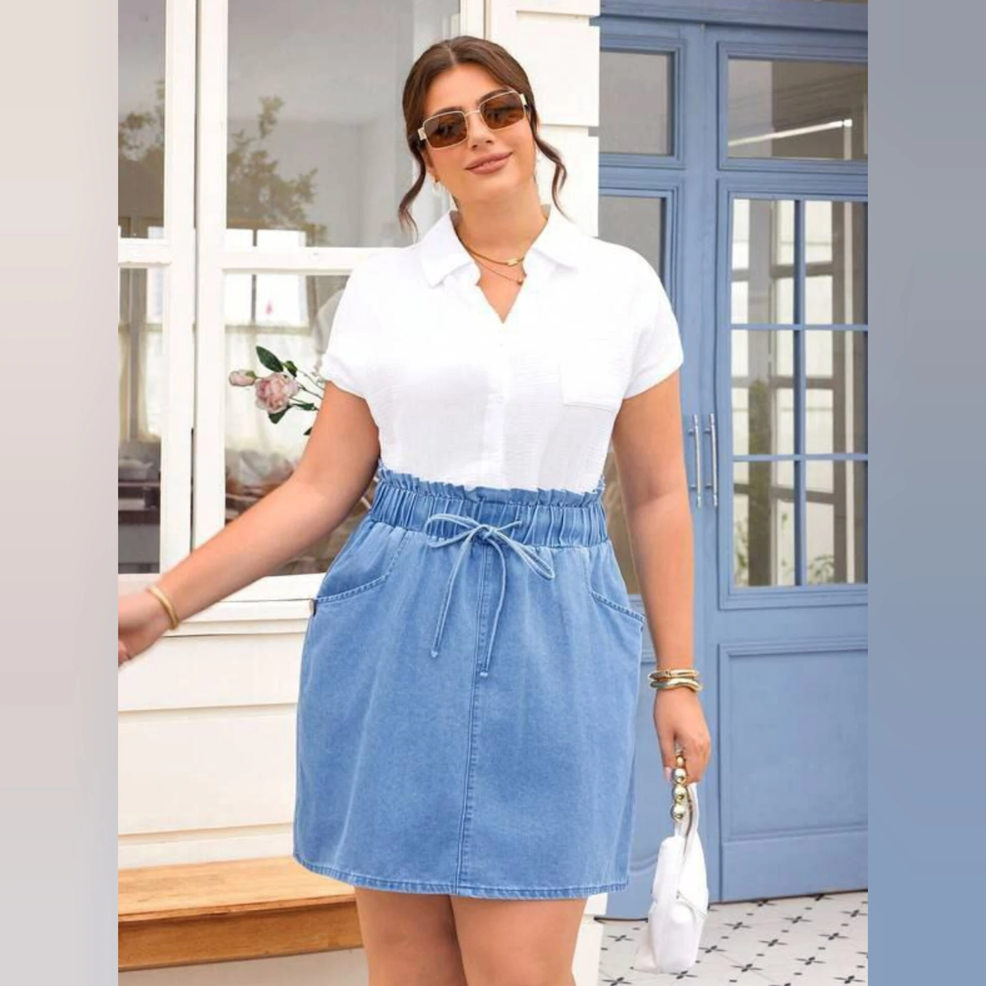 High-Waist Elastic Denim Skirt - Image 2