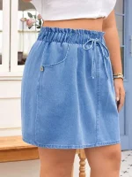 High-Waist Elastic Denim Skirt