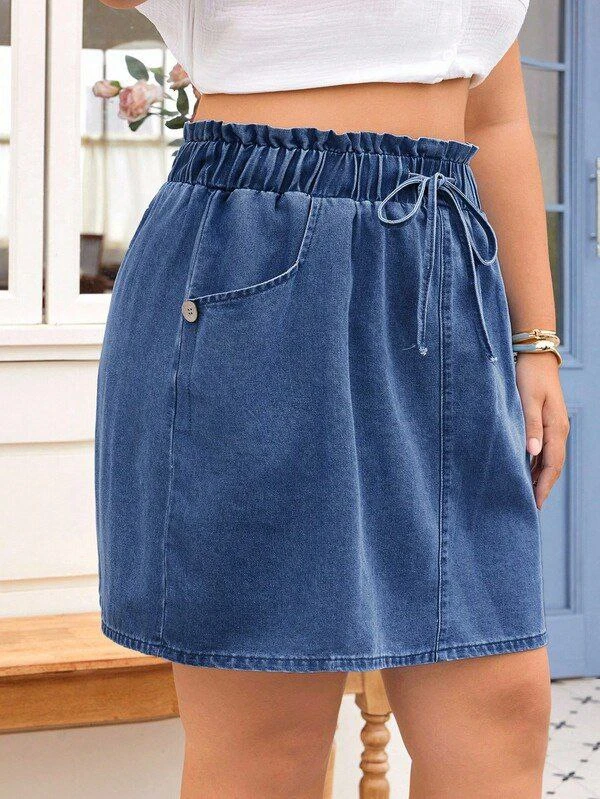 High-Waist Elastic Denim Skirt - Image 9