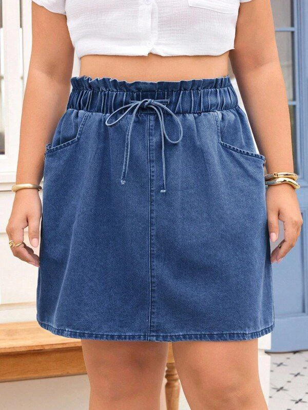 High-Waist Elastic Denim Skirt - Image 8