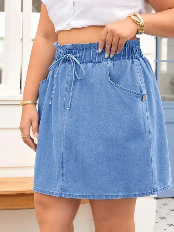 High-Waist Elastic Denim Skirt - Image 5