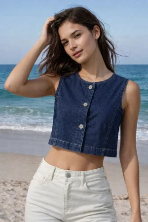 Sleeveless Denim Crop Top for Women