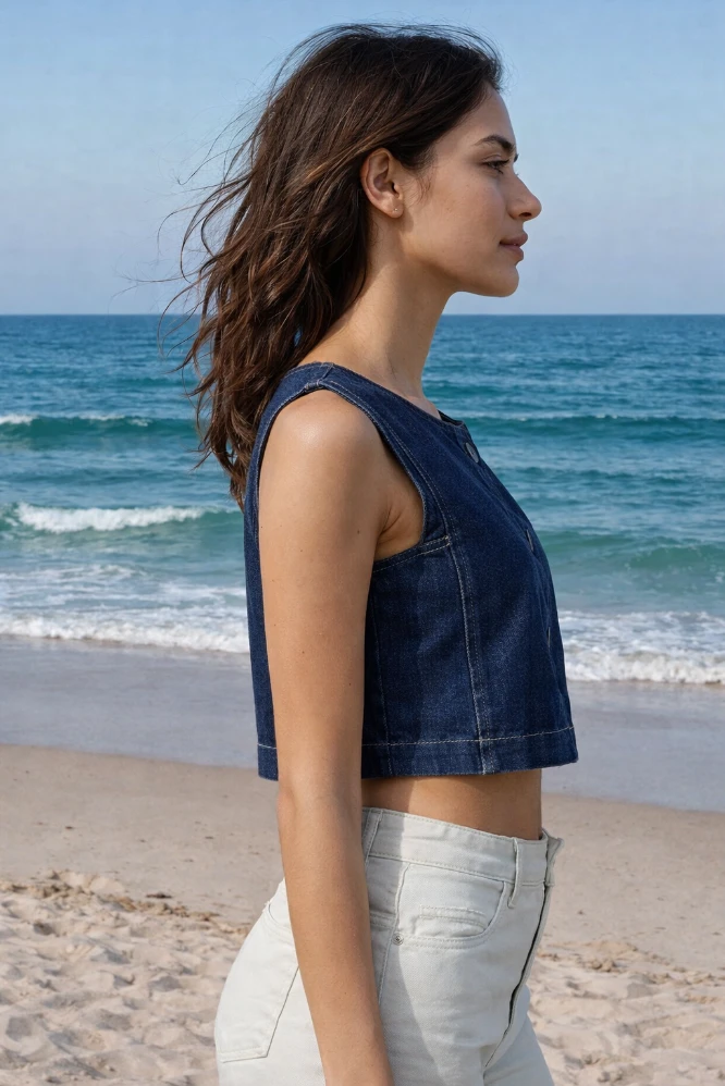 Sleeveless Denim Crop Top for Women - Image 5
