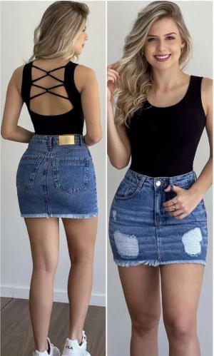 Stretch Fit Casual Blue Denim Mini Skirt