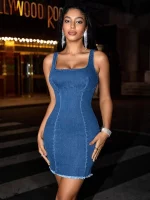 Sleeveless Square Neck Stretch Fit Party Dress