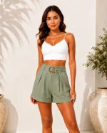 High Waist Belted Shorts for Women