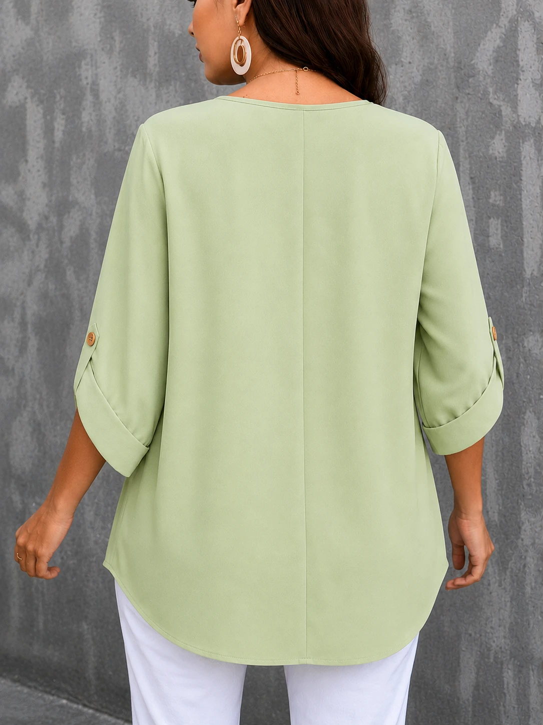 Women's Solid Cotton Relaxed Fit Round Neck Top - Image 6