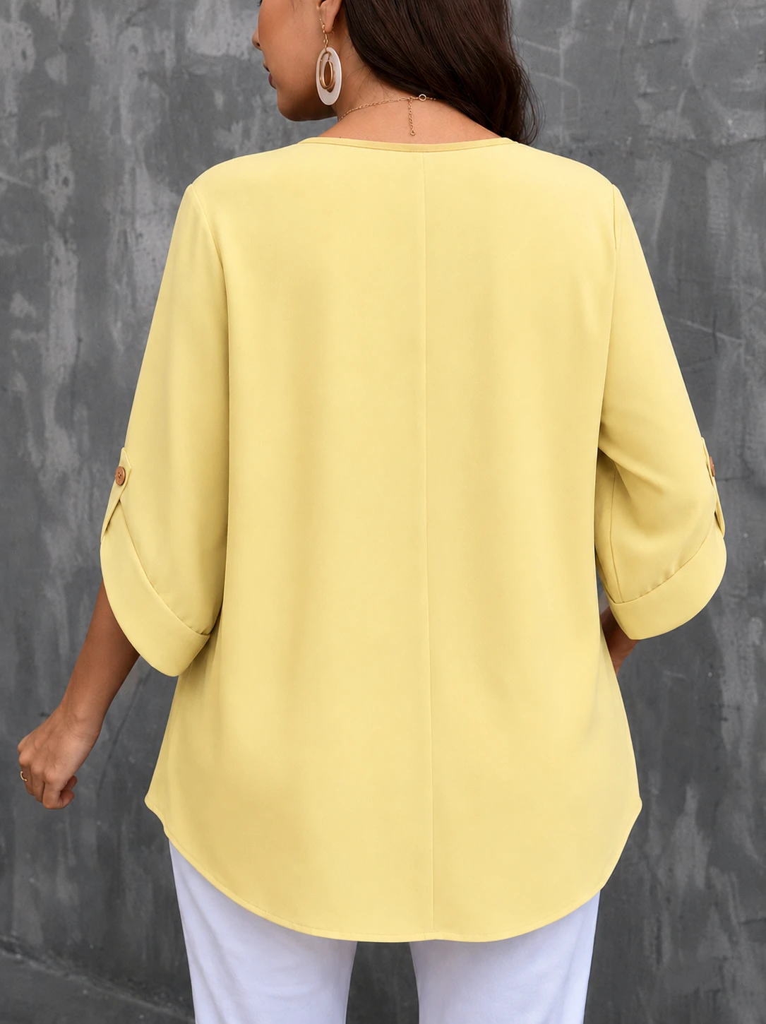 Women's Solid Cotton Relaxed Fit Round Neck Top - Image 4