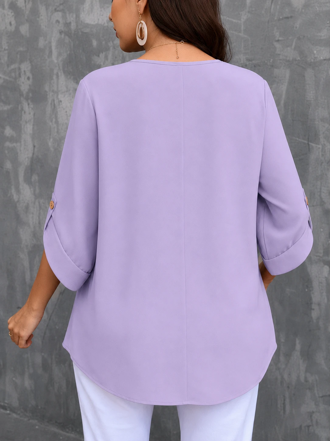Women's Solid Cotton Relaxed Fit Round Neck Top - Image 3