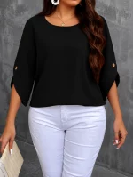Women's Solid Cotton Relaxed Fit Round Neck Top
