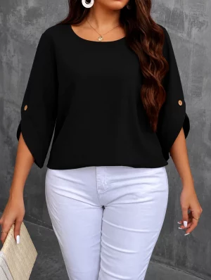 Women's Solid Cotton Relaxed Fit Round Neck Top