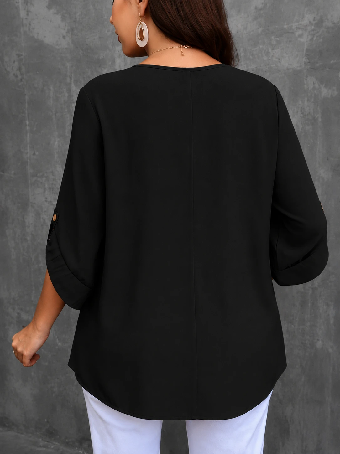 Women's Solid Cotton Relaxed Fit Round Neck Top - Image 5