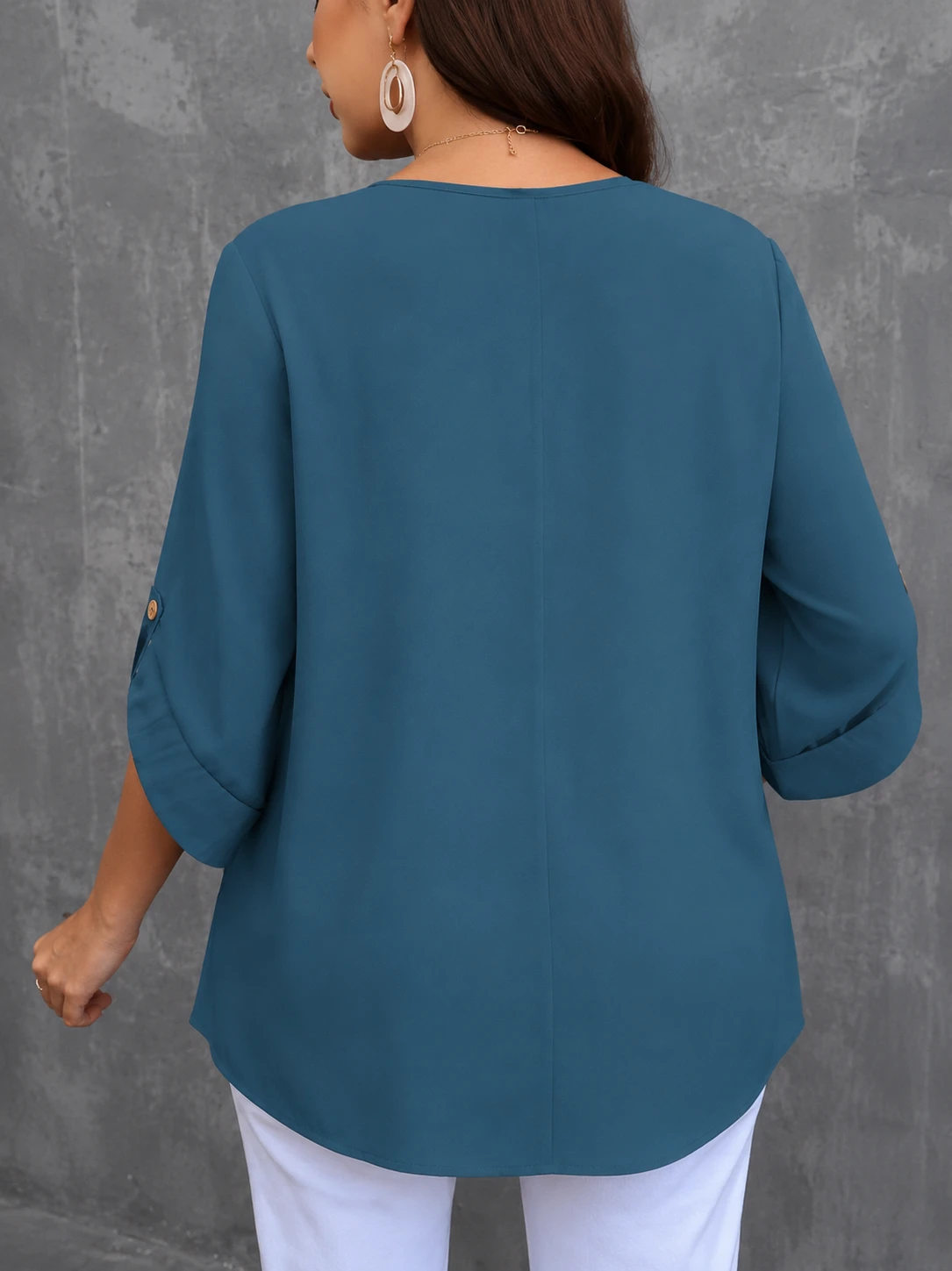 Women's Solid Cotton Relaxed Fit Round Neck Top - Image 2