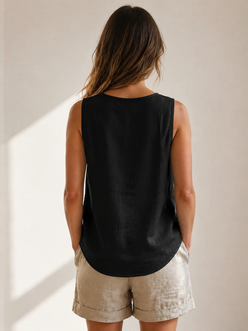 Lovshy Women’s Sleeveless Front Button Relaxed Fit Top - Image 3