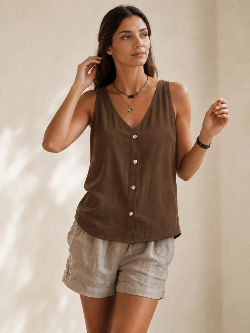 Lovshy Women’s Sleeveless Front Button Relaxed Fit Top - Image 10