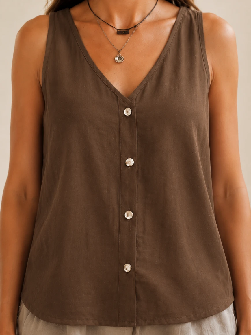 Lovshy Women’s Sleeveless Front Button Relaxed Fit Top - Image 9