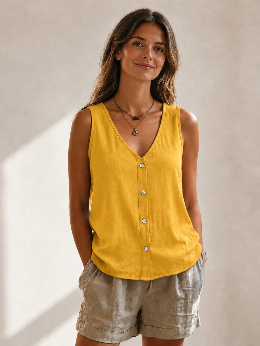 Lovshy Women’s Sleeveless Front Button Relaxed Fit Top - Image 13