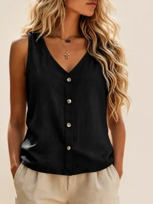 Lovshy Women’s Sleeveless Front Button Relaxed Fit Top