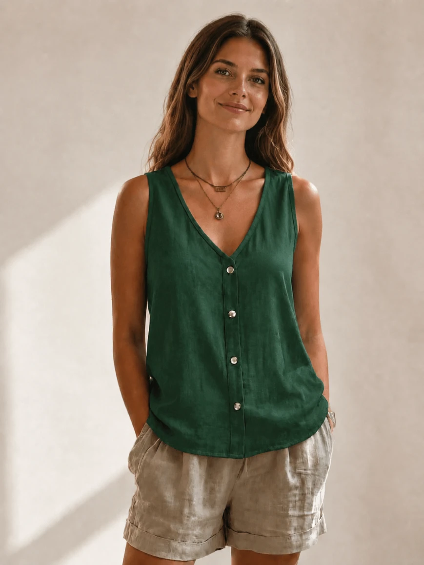 Lovshy Women’s Sleeveless Front Button Relaxed Fit Top - Image 8