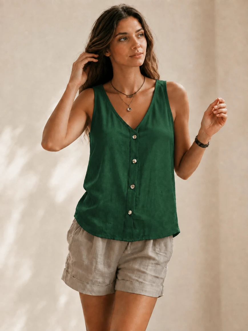 Lovshy Women’s Sleeveless Front Button Relaxed Fit Top - Image 6