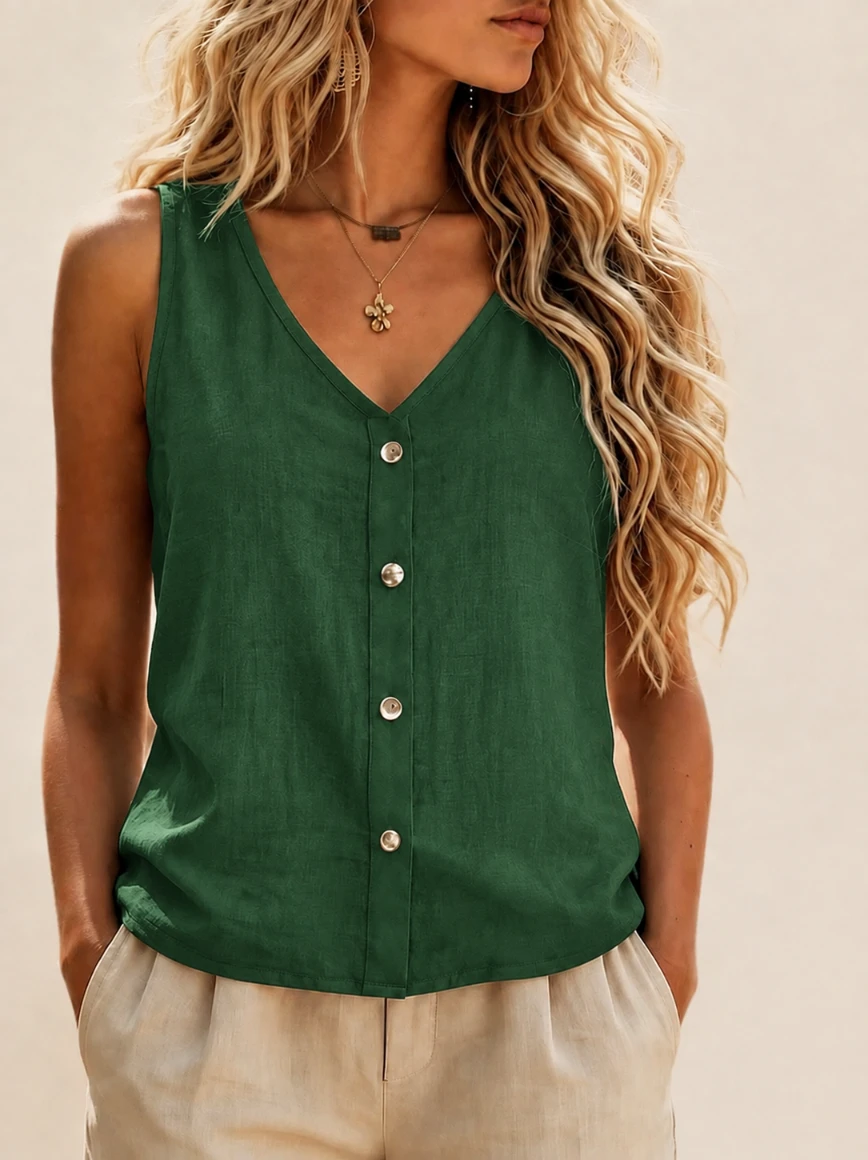 Lovshy Women’s Sleeveless Front Button Relaxed Fit Top - Image 5