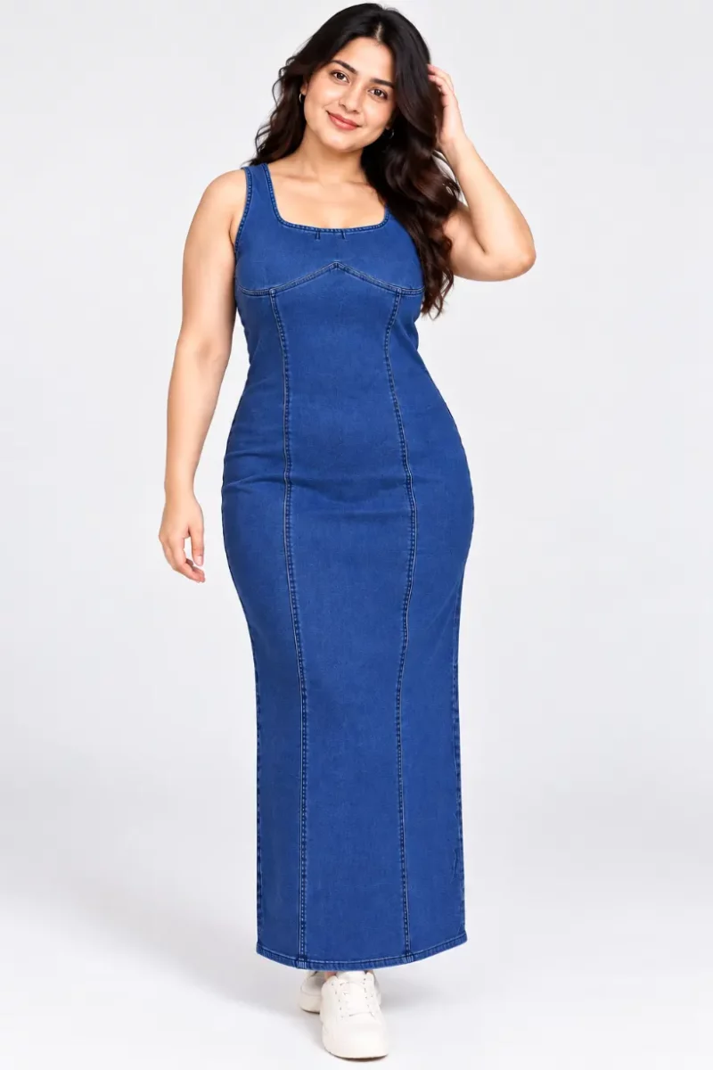 Lovshy Women’s Stretchable Denim Long Dress - photo 3