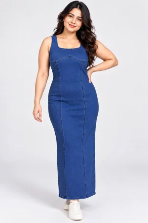 Lovshy Women’s Stretchable Denim Long Dress