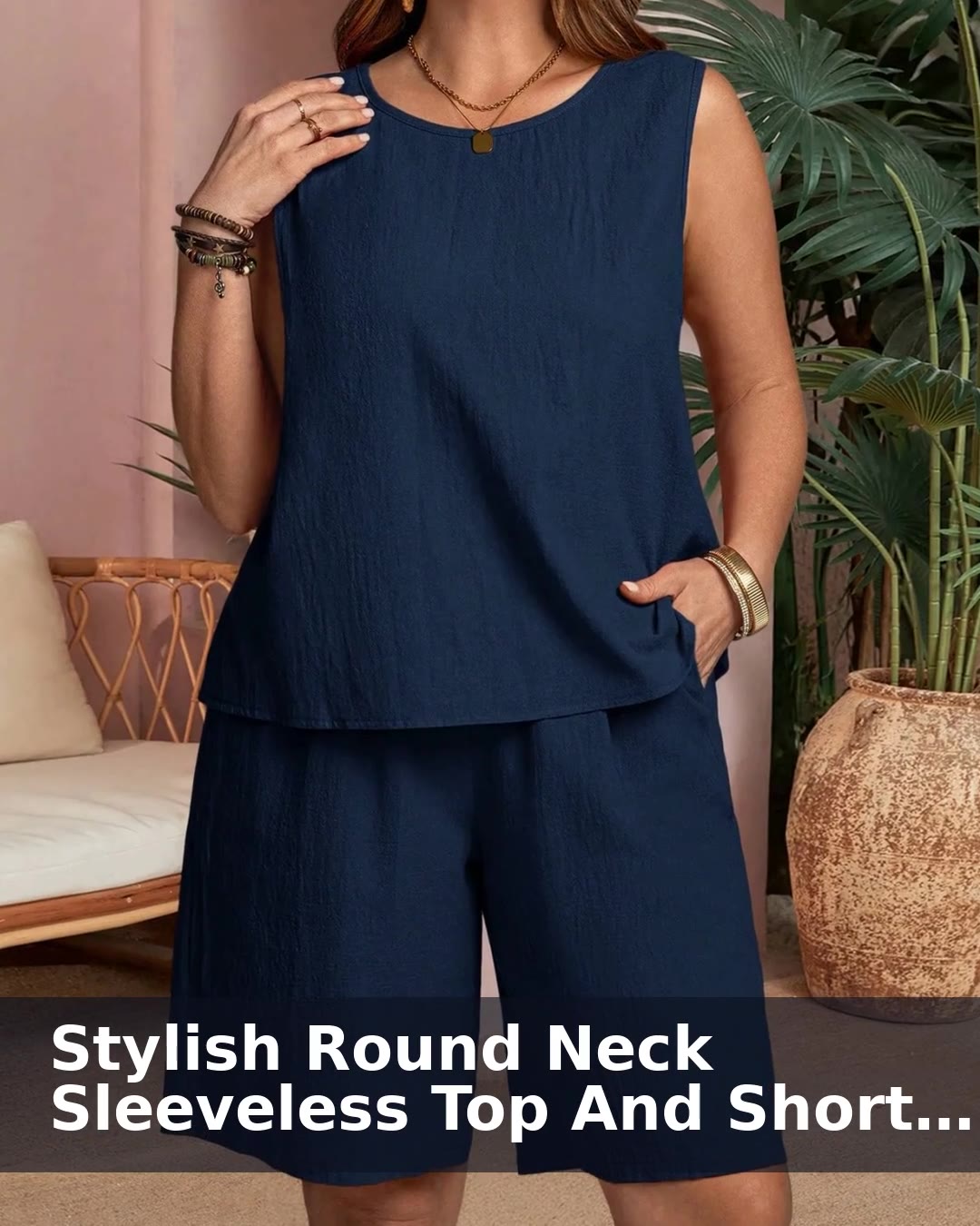 Stylish Round Neck Sleeveless Top And Short Set - video