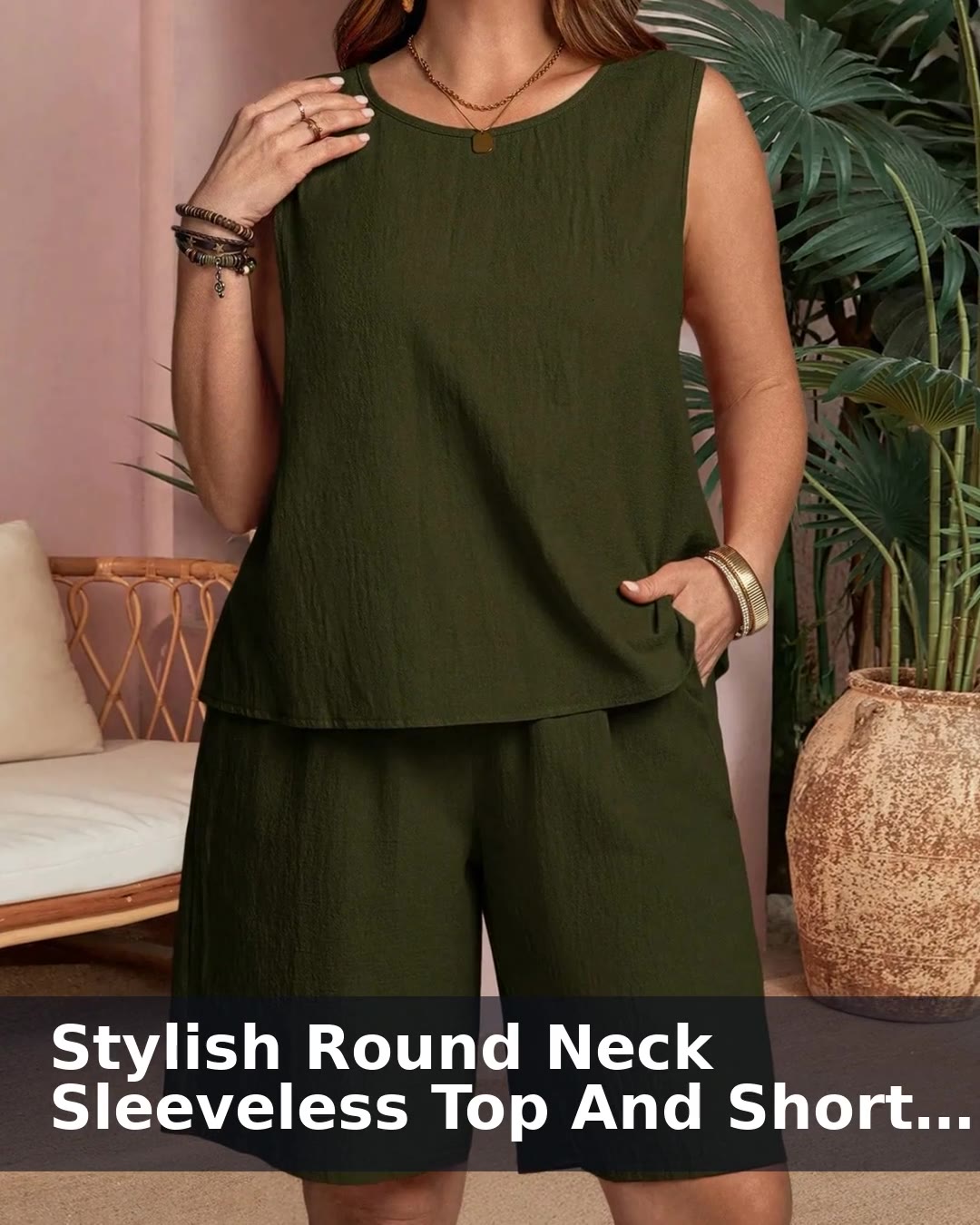 Stylish Round Neck Sleeveless Top And Short Set ag - video
